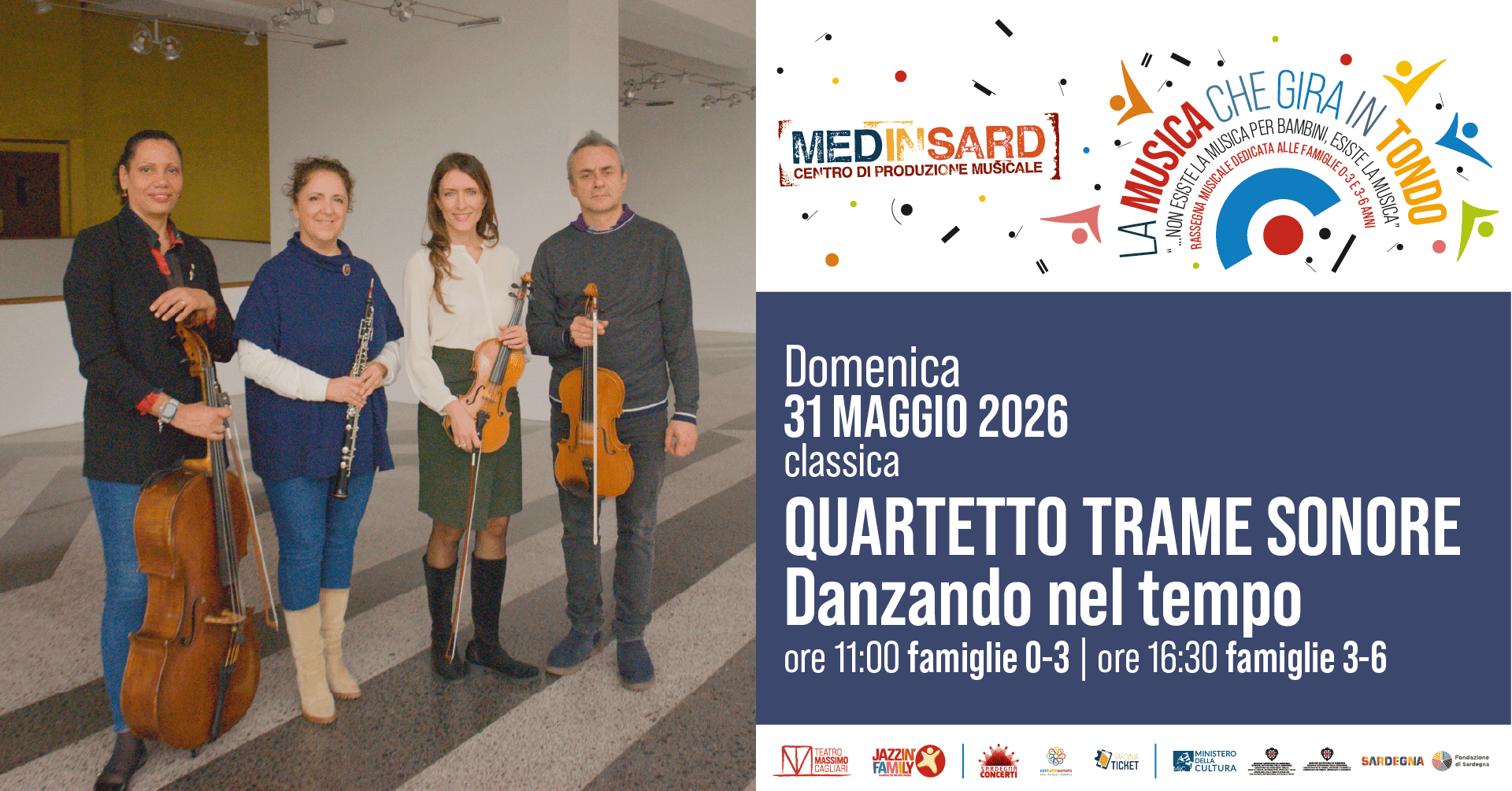 Quartetto Trame Sonore – Danzando nel tempo (famiglie 0-3 anni)@Teatro Massimo Cagliari